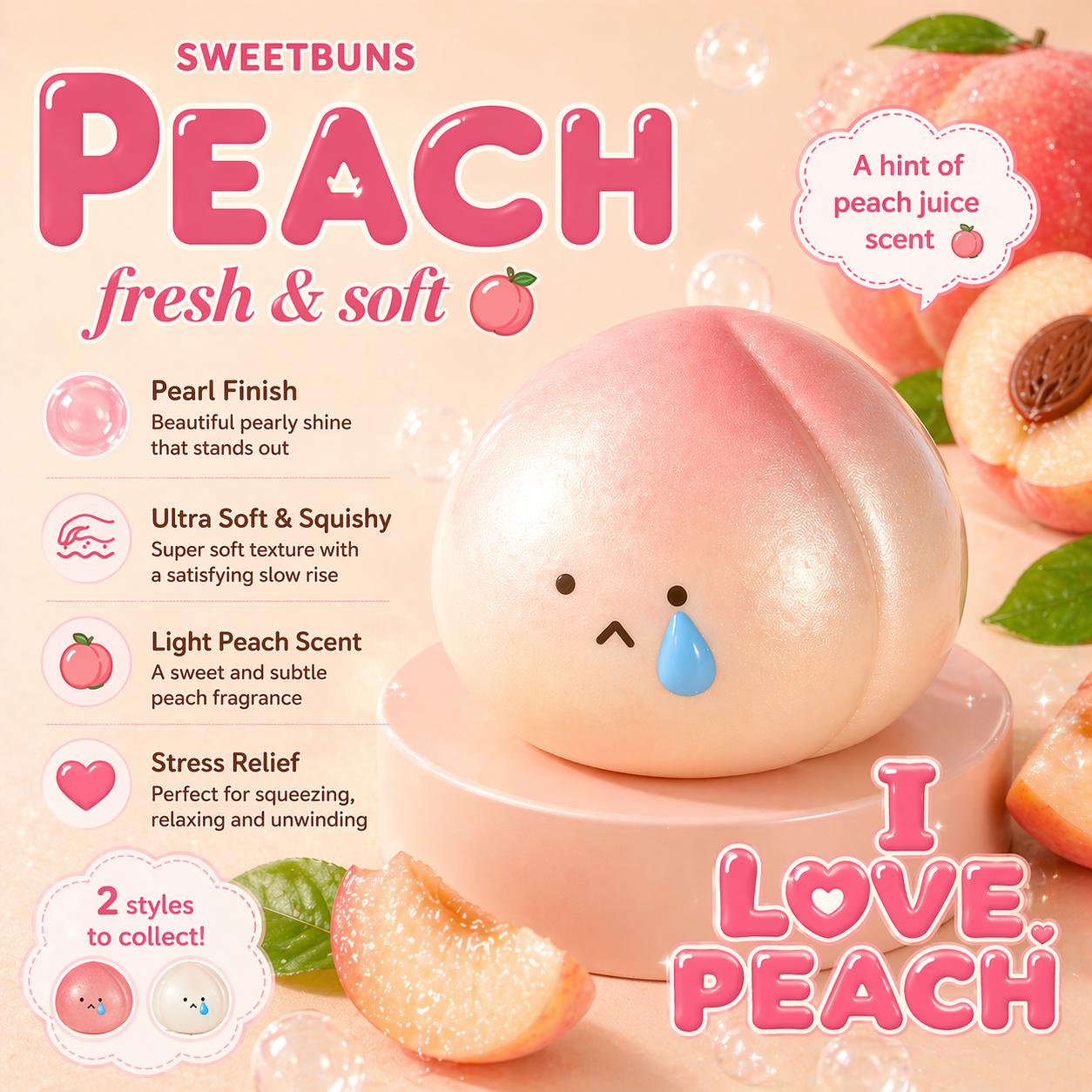 Slow Rising Squishy - Crying Peach Sweetbuns Stress Relief Toy