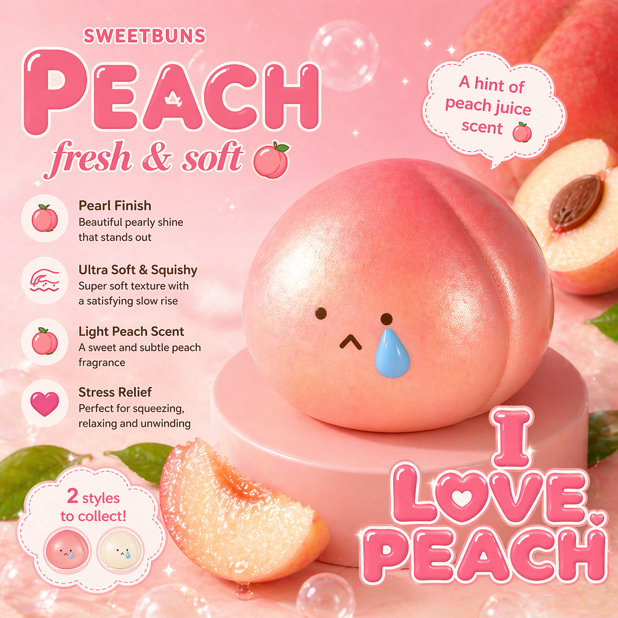 Slow Rising Squishy - Crying Peach Sweetbuns Stress Relief Toy