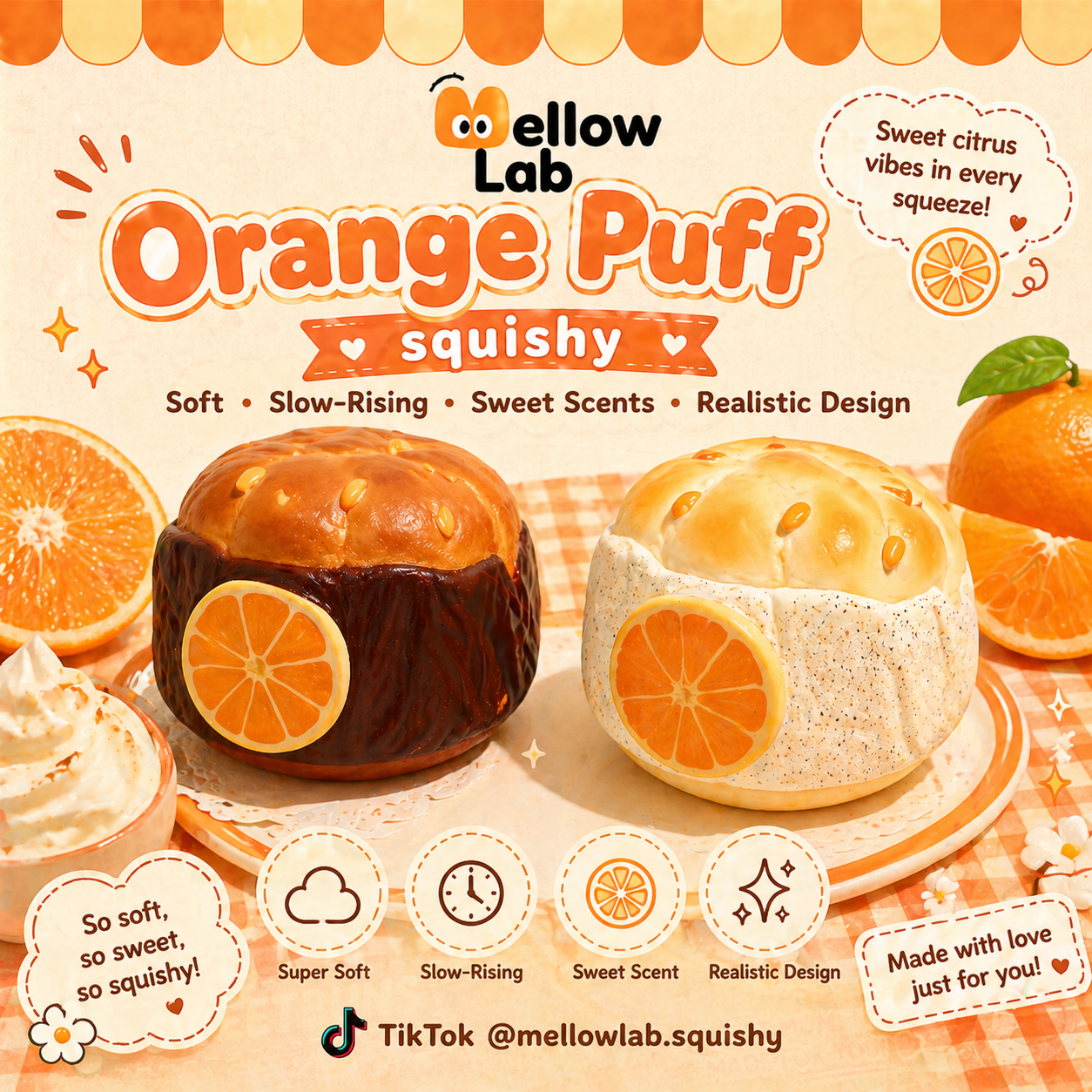 Slow Rising Squishy - Orange Cream Puff【Sweet Bakery Scent】108g Sweetbuns Stress Relief Toy