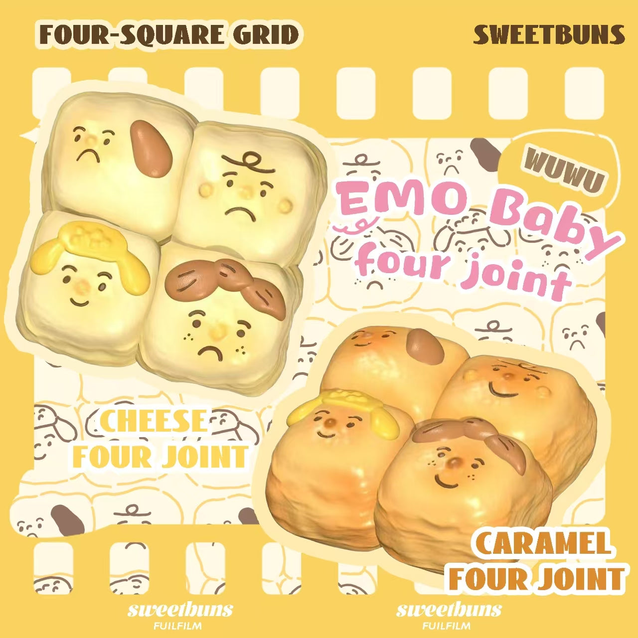Slow Rising Squishy - Cry Baby Four Piece Bread【Sweet Bakery Scent】100g Sweetbuns Stress Relief Toy