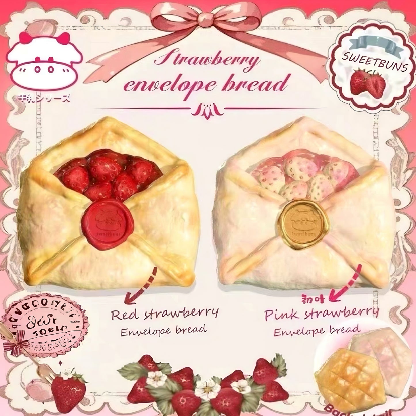Slow Rising Squishy Strawberry Love Envelope Bread 【Sweet Bakery Scent】100g Sweetbuns Stress Relief Toy