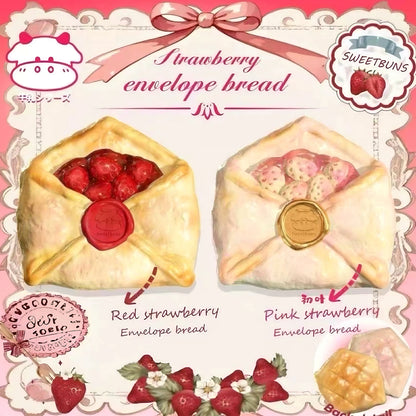 Slow Rising Squishy Strawberry Love Envelope Bread 【Sweet Bakery Scent】100g Sweetbuns Stress Relief Toy