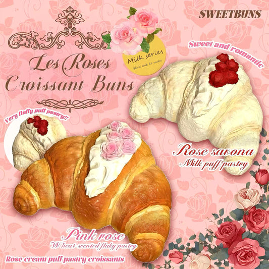 Slow Rising Squishy - Les Rose Croissant Buns【Sweet Bakery Scent】55g Sweetbuns Stress Relief Toy